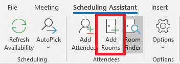 Screenshot - Choose Add Rooms to select your meeting room