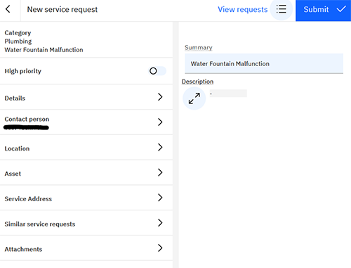Screenshot of new request details